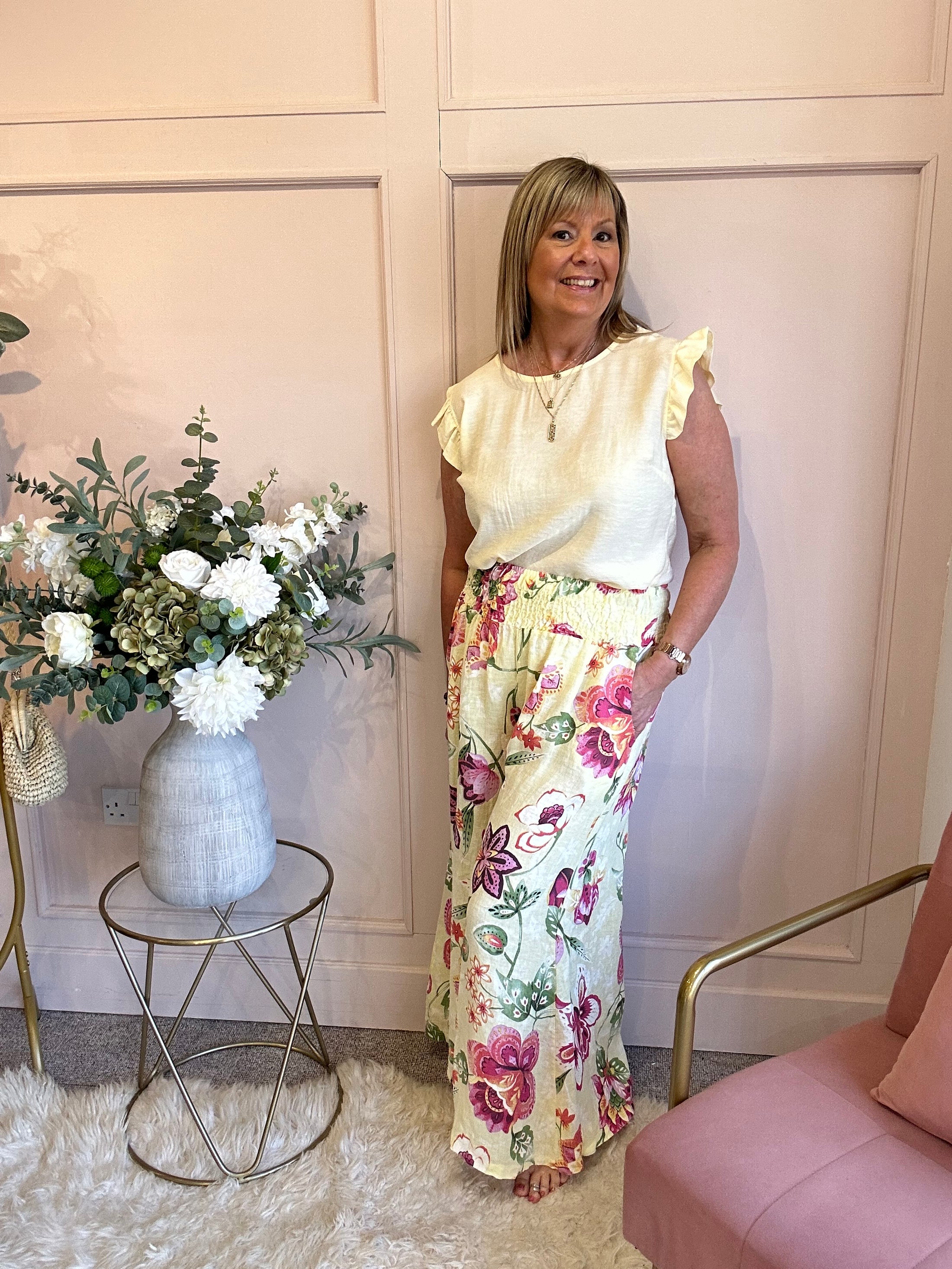 Flower Power Palazzo Pant - Yellow/Mix - Wardrobe By Simone