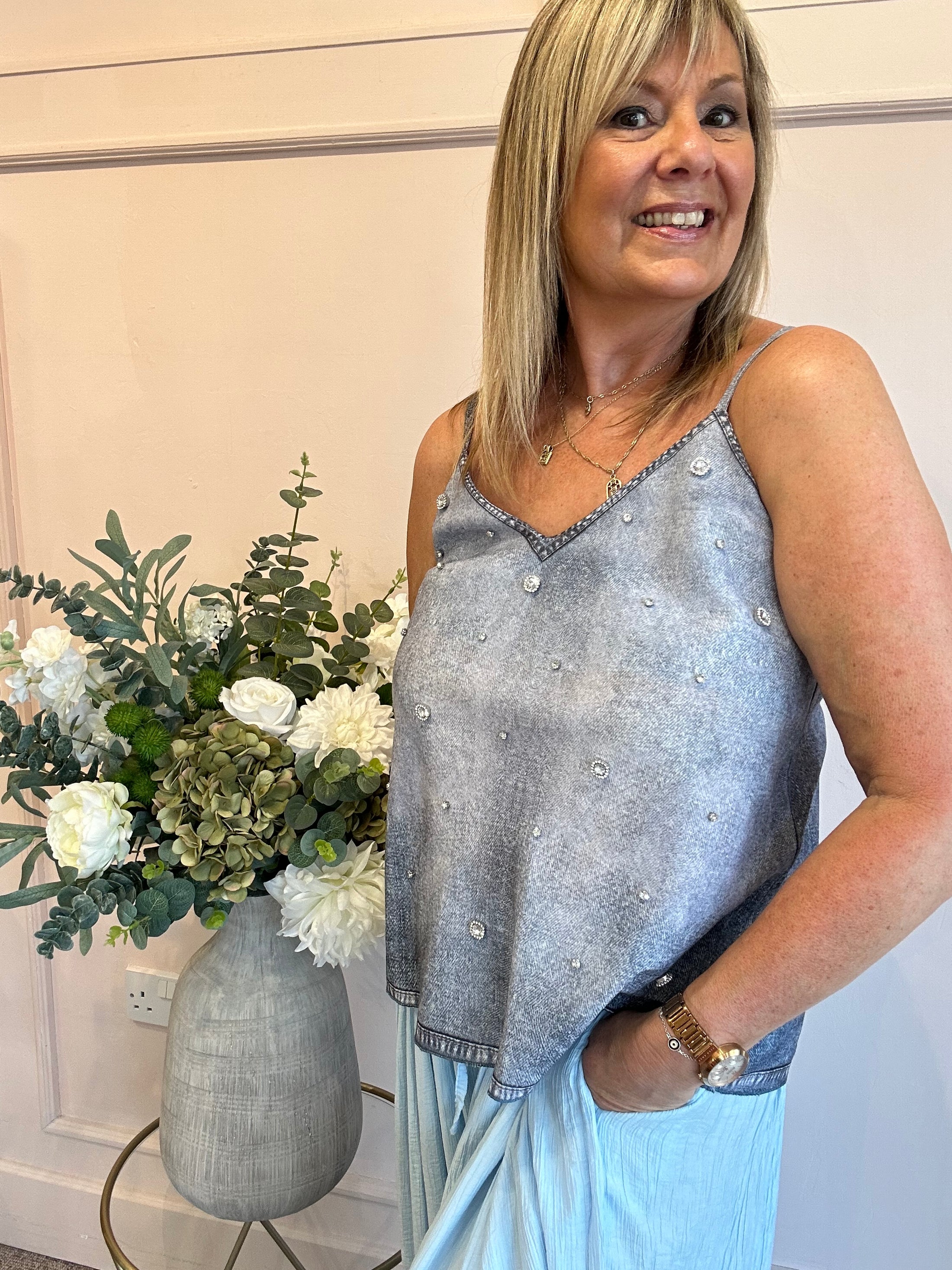 Touch Of Sparkle Cami Top - Blue
