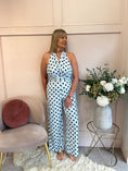 Load image into Gallery viewer, Halter Neck Polka Dot Jumpsuit - Soft Blue/Black - Wardrobe By Simone
