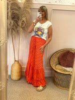 Leaf Design Gypsy Skirt - Orange/Fuchsia