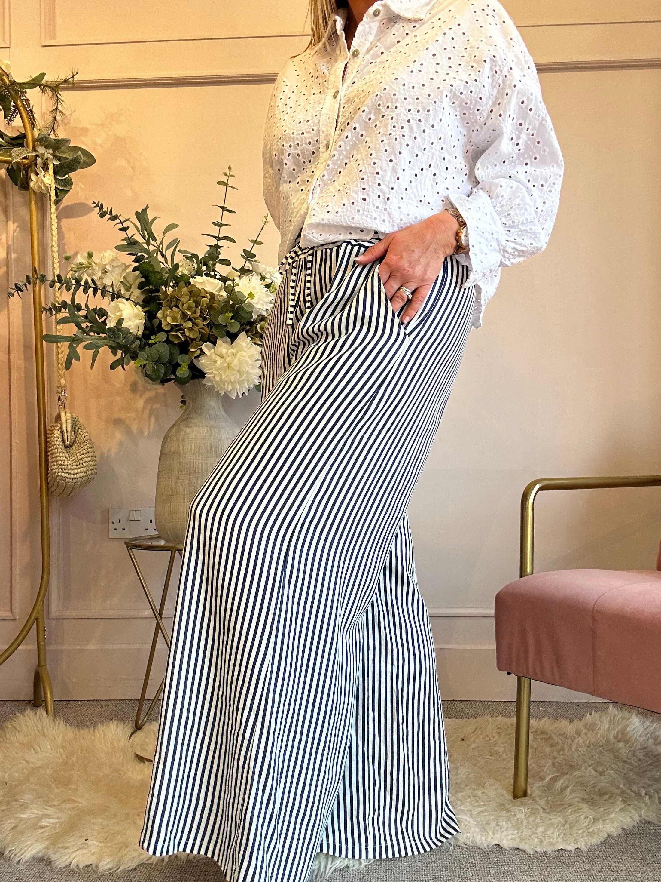 Dare To Stand Out Striped Pant - Navy/Cream - Wardrobe By Simone