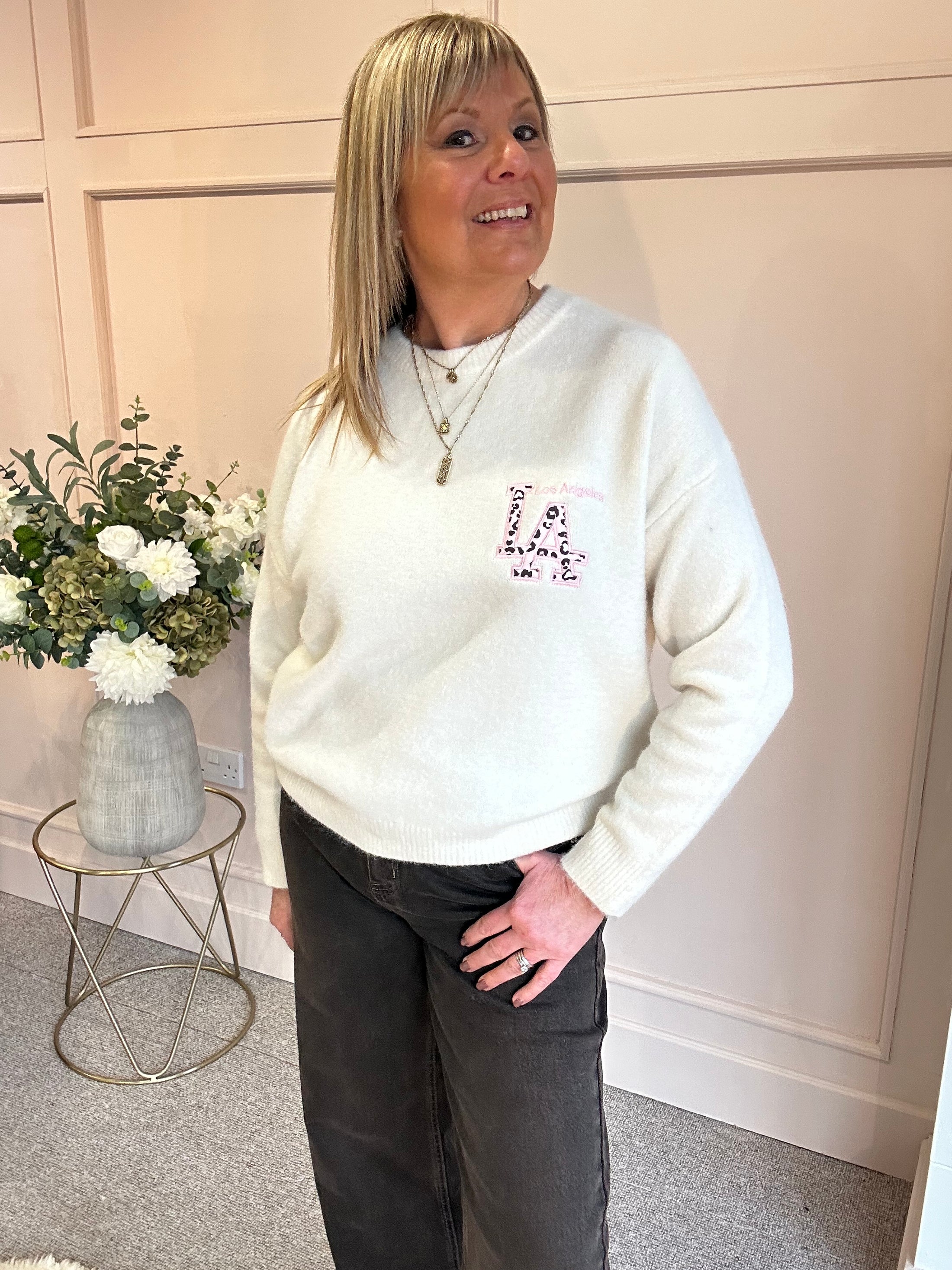 LA Jumper - Cream & Leopard