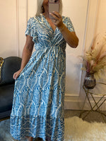 Summer Leaf Maxi Dress - Blue/White