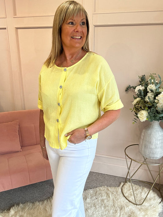 Cotton Buttoned Top  - Yellow - Wardrobe By Simone