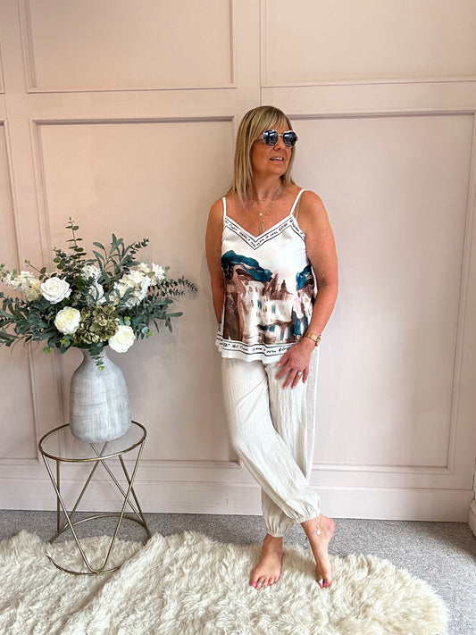 Santorini Cami Top - Teal/Brown - Wardrobe By Simone