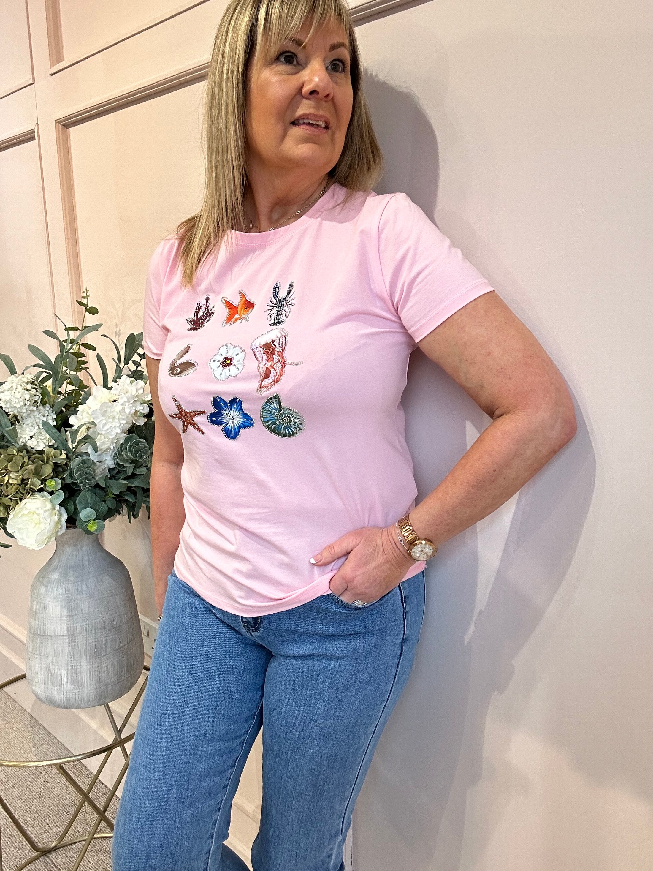 By The Seaside T-Shirt - Pink - Wardrobe By Simone