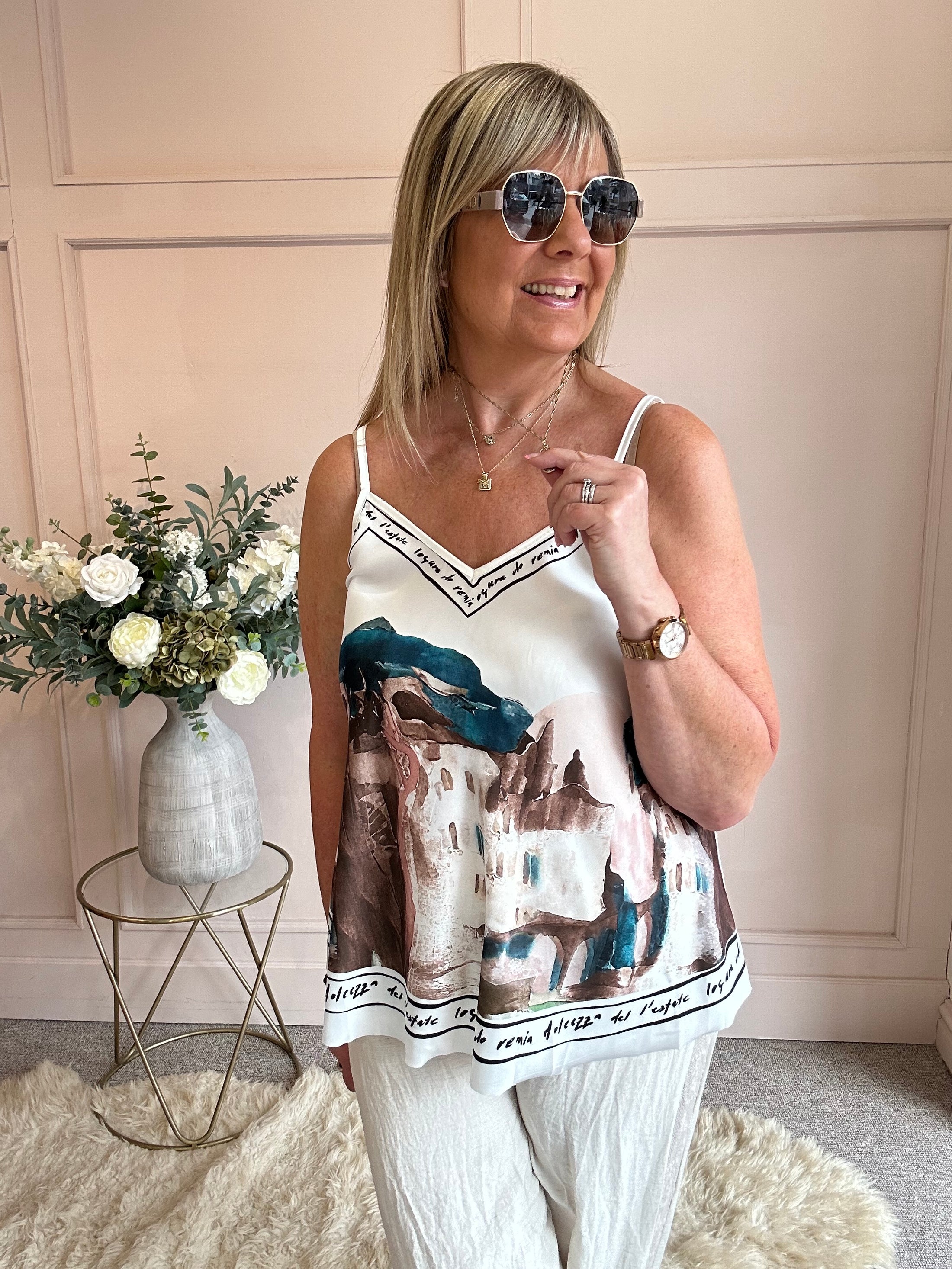 Santorini Cami Top - Teal/Brown - Wardrobe By Simone