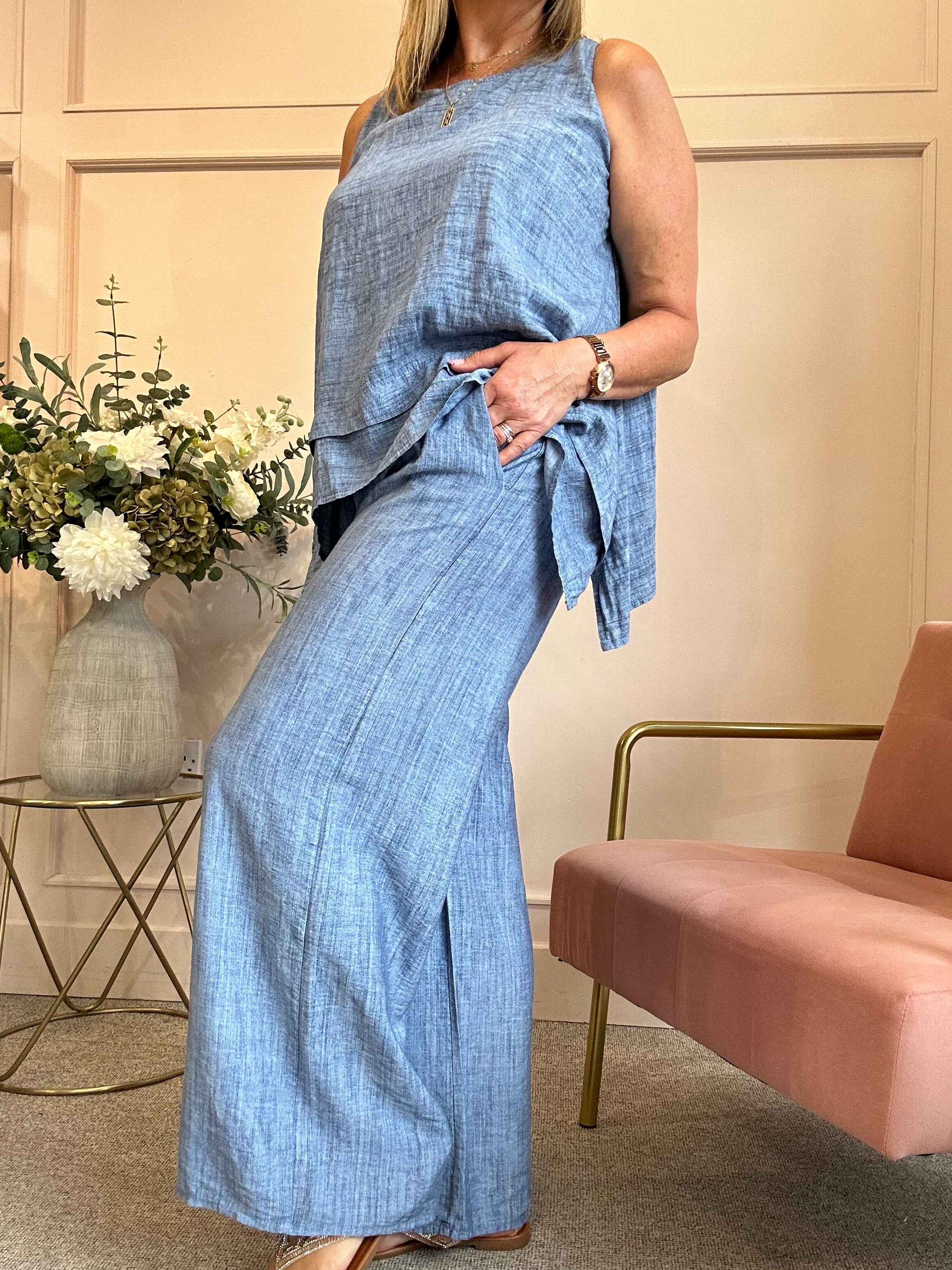Wide Leg Pant - Mid Blue