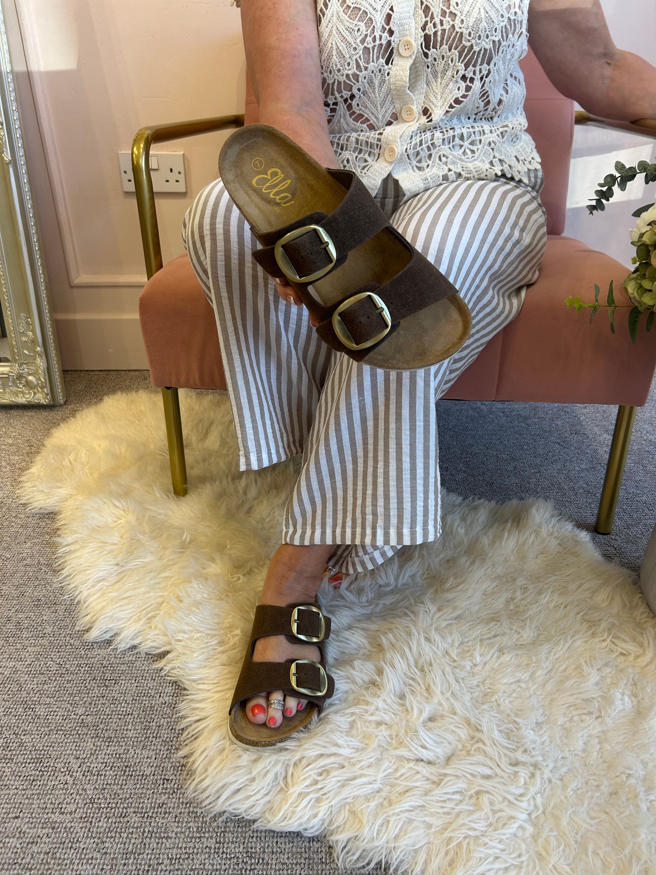 Violet Two Buckle Mule Sandal - Brown