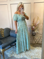 Ditsy Flowers Maxi Dress - Green/White