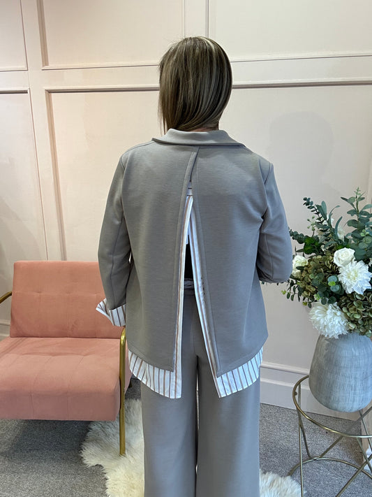 Striped Cuff & Lining Blazer - Beige - Wardrobe By Simone