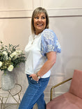 Load image into Gallery viewer, Striped Puff Sleeve T-Shirt - White - Wardrobe By Simone
