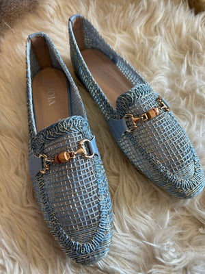 Buckle Detail Weave Loafer - Powder Blue
