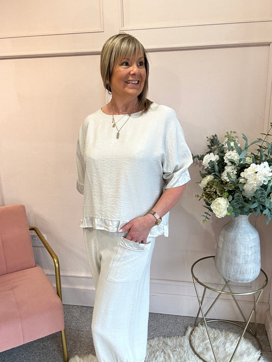 Top & Harem Pant Set - Soft Beige - Wardrobe By Simone