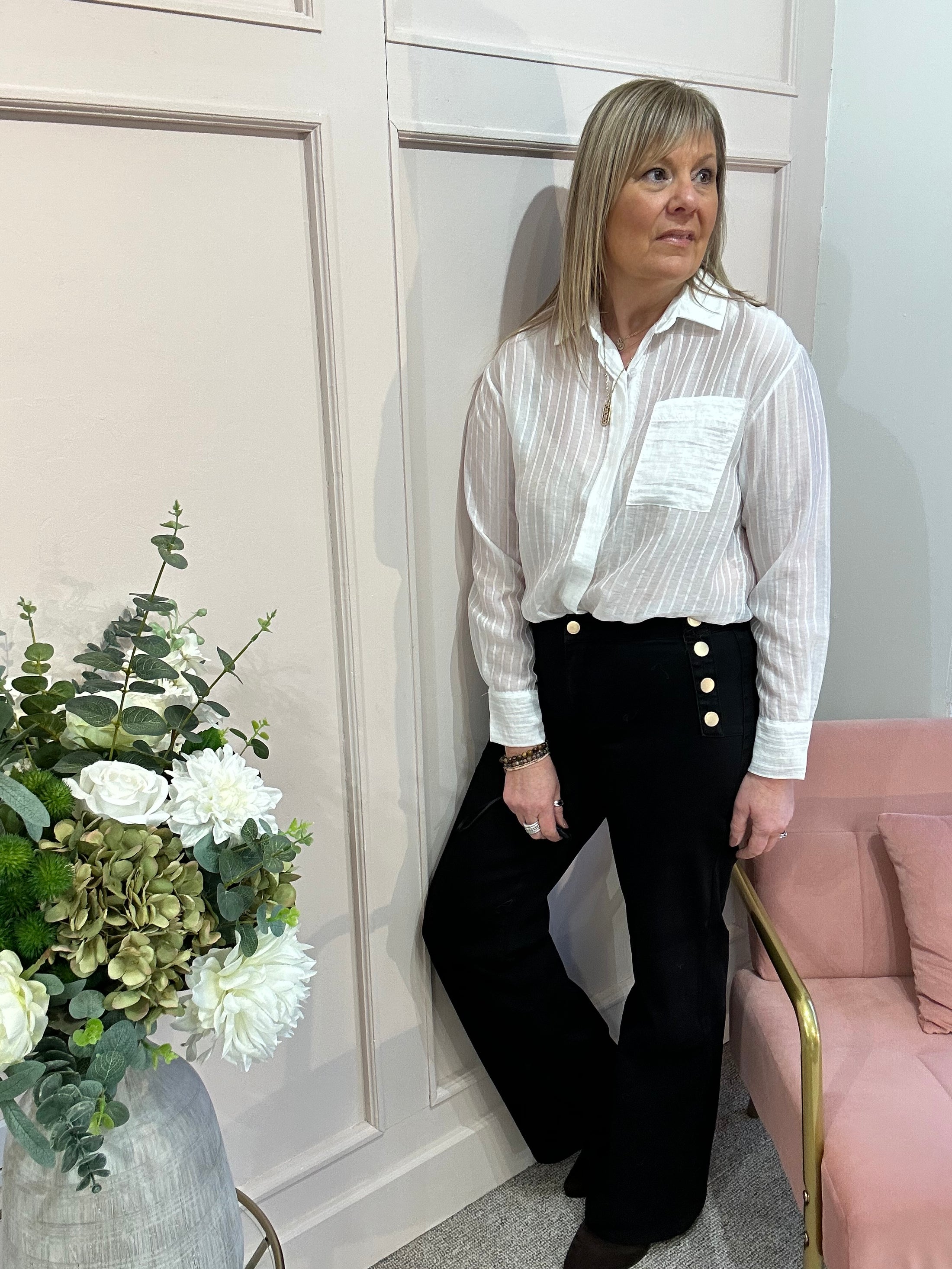 Cream & White Striped Shirt - Cream