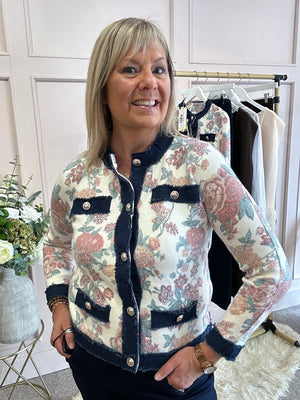 Stylish Vintage Floral Edged Jacket/Cardi  - Cream