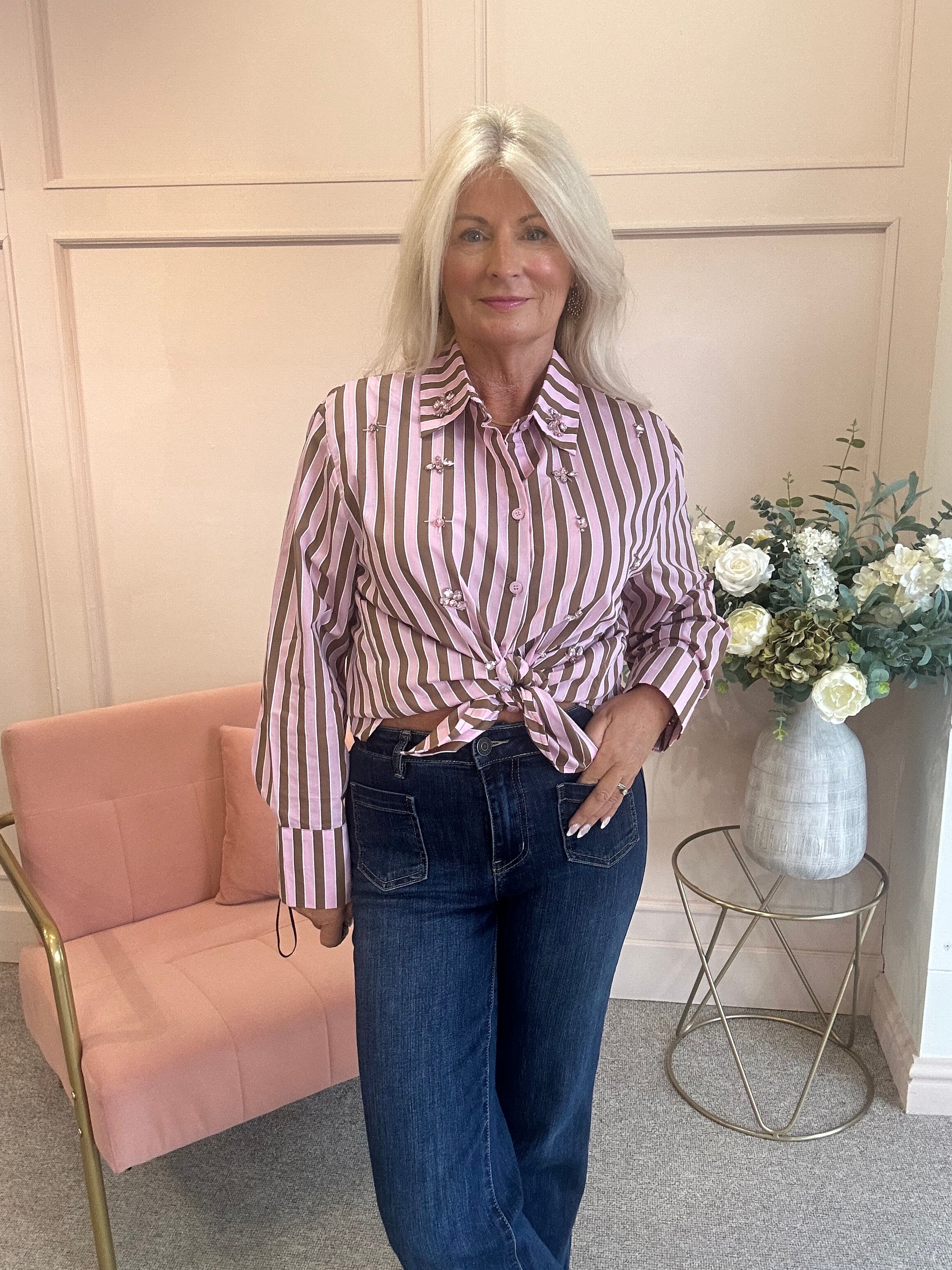 Jewels & Stripes Shirt - Candy Pink/Caramel