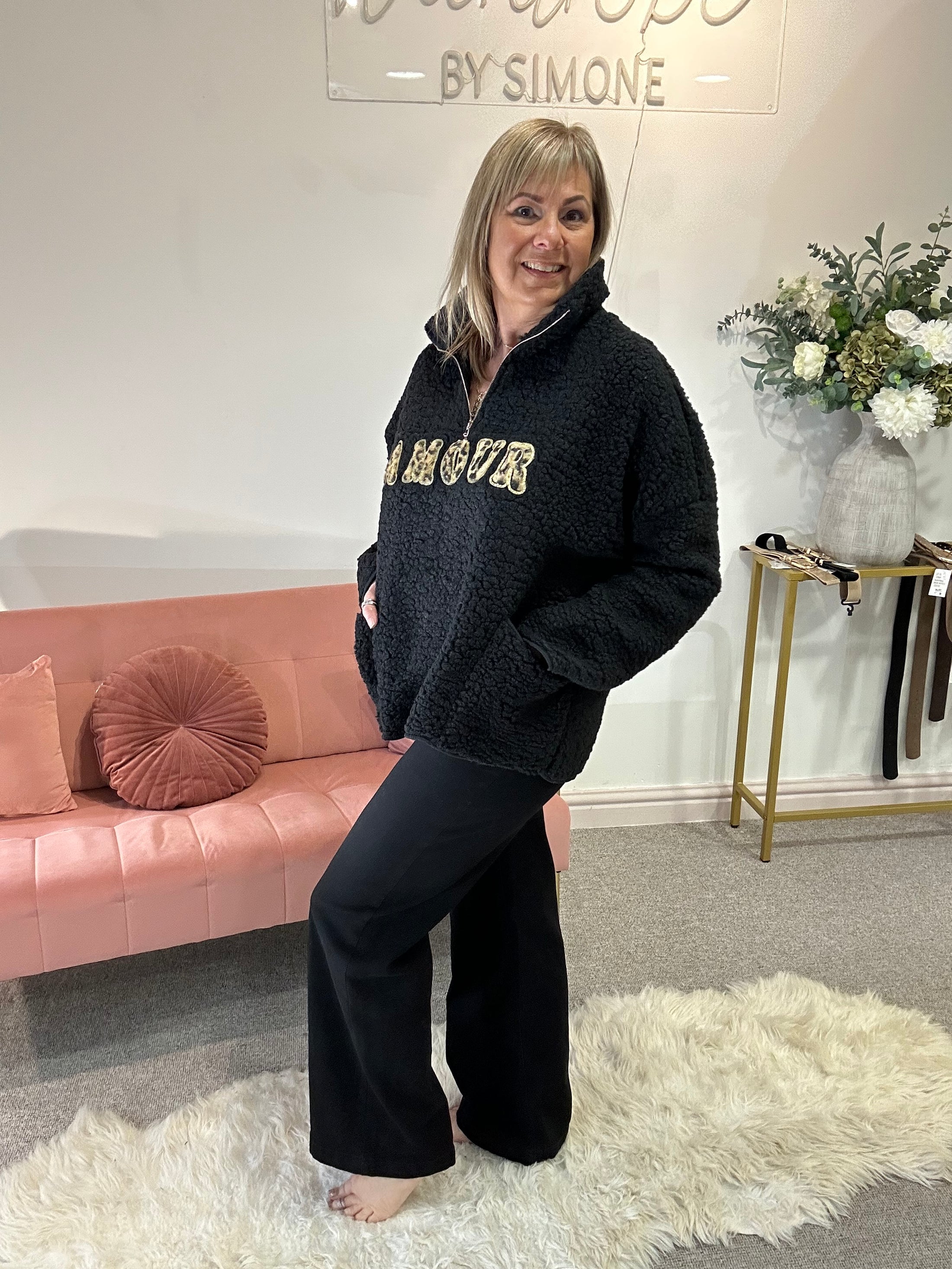 Amour Zip Up Fleece jumper -  Black