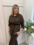 Load image into Gallery viewer, Tunic Shirt Jacket &Trouser Set - Brown
