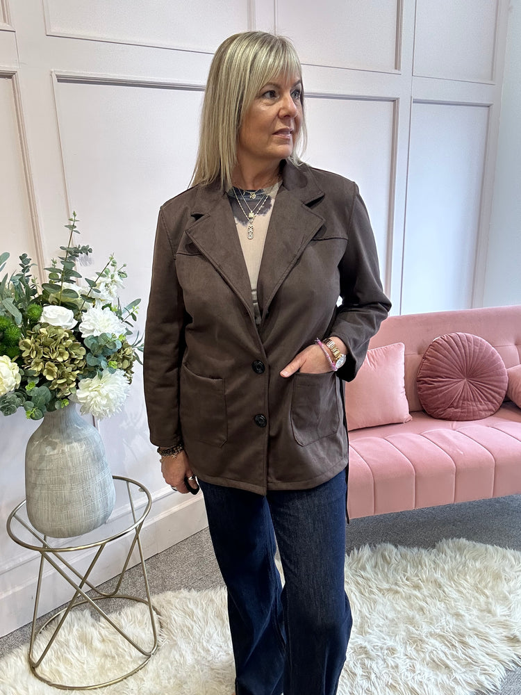 Belted Suedette Jacket - Brown