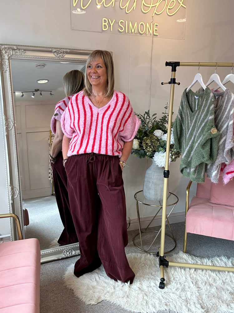 Gold Button Stipe Jumper - Pink/Red