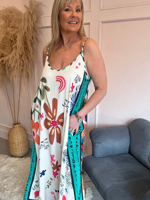 'Love' Flower Power Maxi Sundress - Cream/Mix
