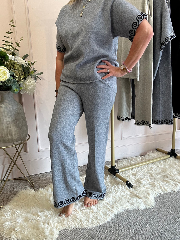 Swirl Detail Jumper & Pant Set - Grey