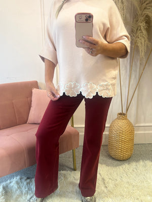 Flower Edged Jumper - Pink/White