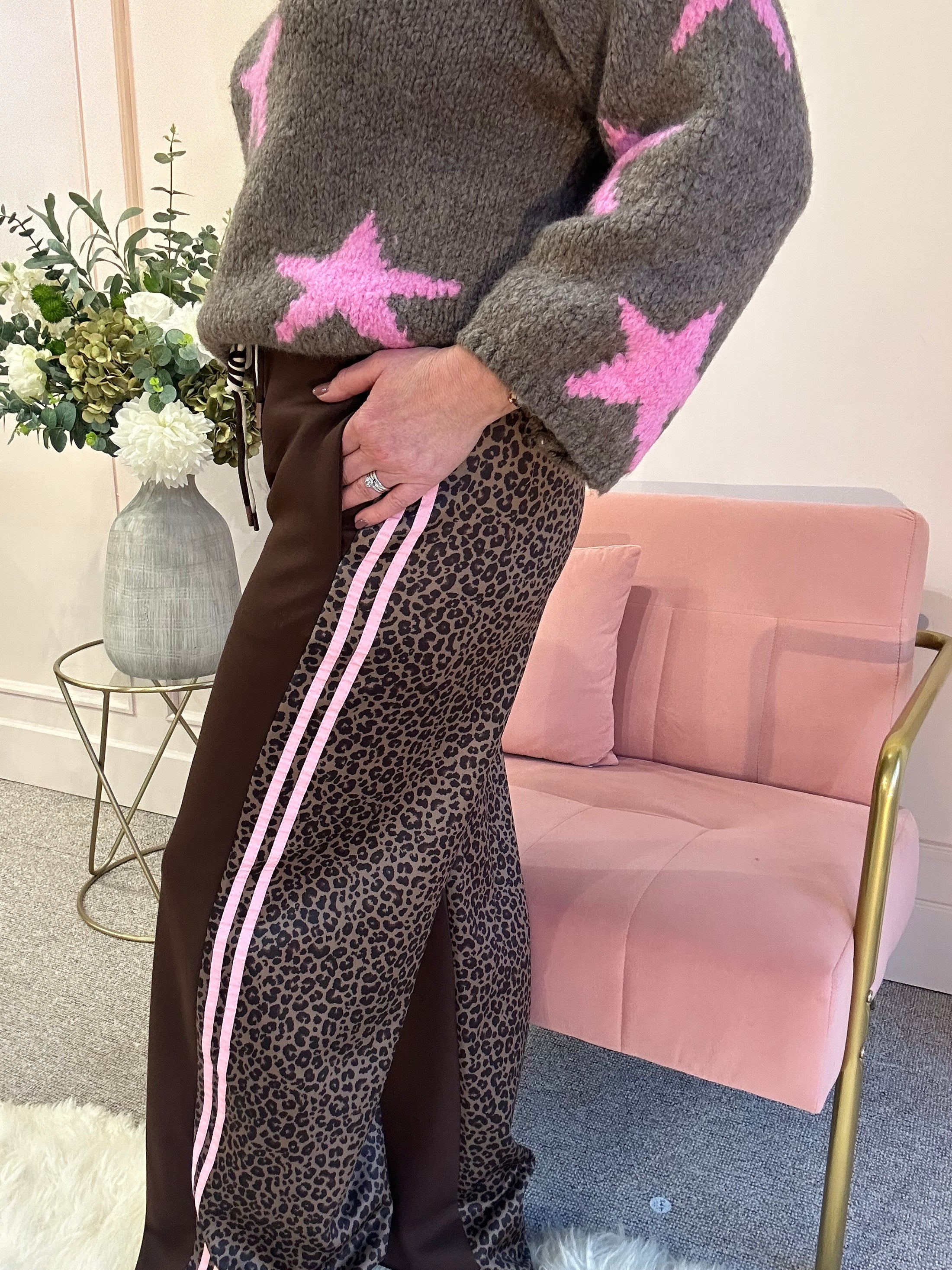 Quirky Side Striped Lounge Pant - Brown/Pink