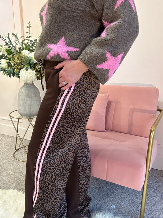Quirky Side Striped Lounge Pant - Brown/Pink