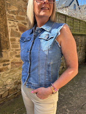 Denim Sleeveless Jacket - Mid Blue