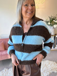 Load image into Gallery viewer, Bold Striped Zipped Up Cardigan -  Blue/Brown
