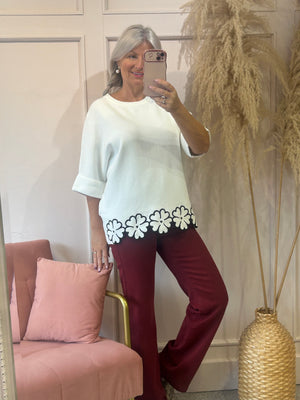 Flower Edged Jumper - Cream/Black