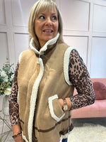 Faux Sheep Skin Gilet - Tan