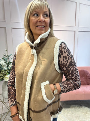 Faux Sheep Skin Gilet - Tan