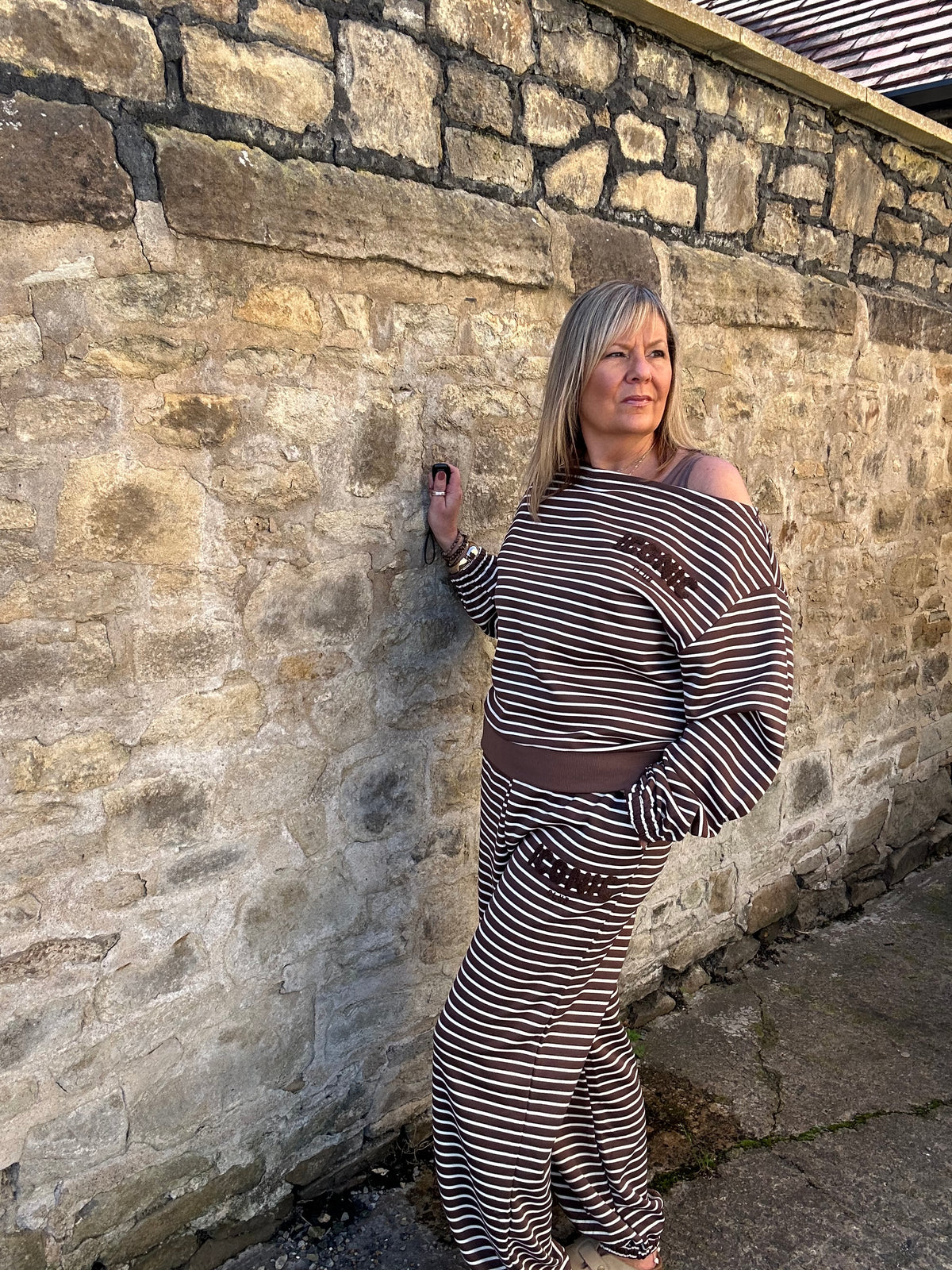 Iconic Stripe Lounge Set - Brown/Cream