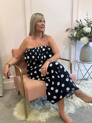 Polka Dress Bardot - Navy/Cream
