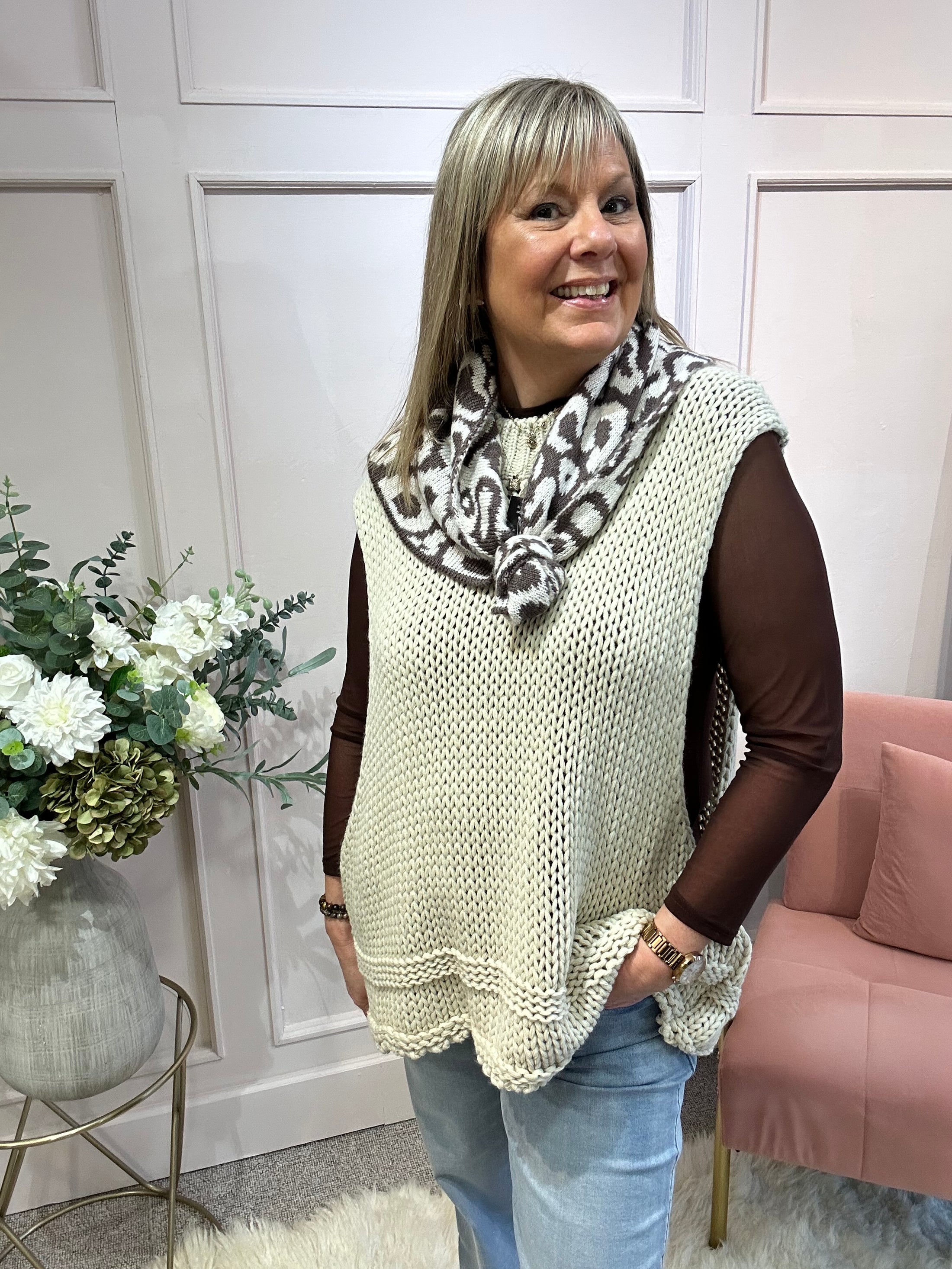 Sleeveless Over Knit - Beige - Wardrobe By Simone