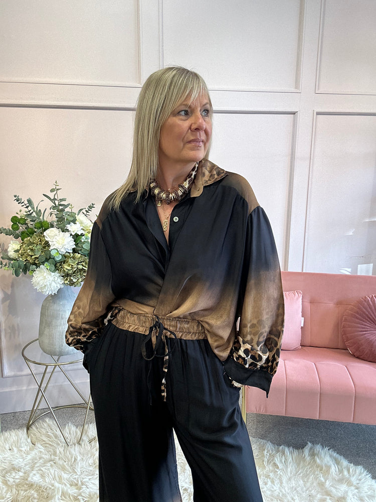 Silky Feel Shirt - Black/Leopard - Wardrobe By Simone