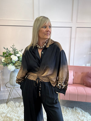 Silky Feel Shirt - Black/Leopard - Wardrobe By Simone