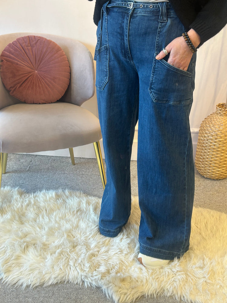 Super Wide Full Length Jeans- Blue Denim - Wardrobe By Simone