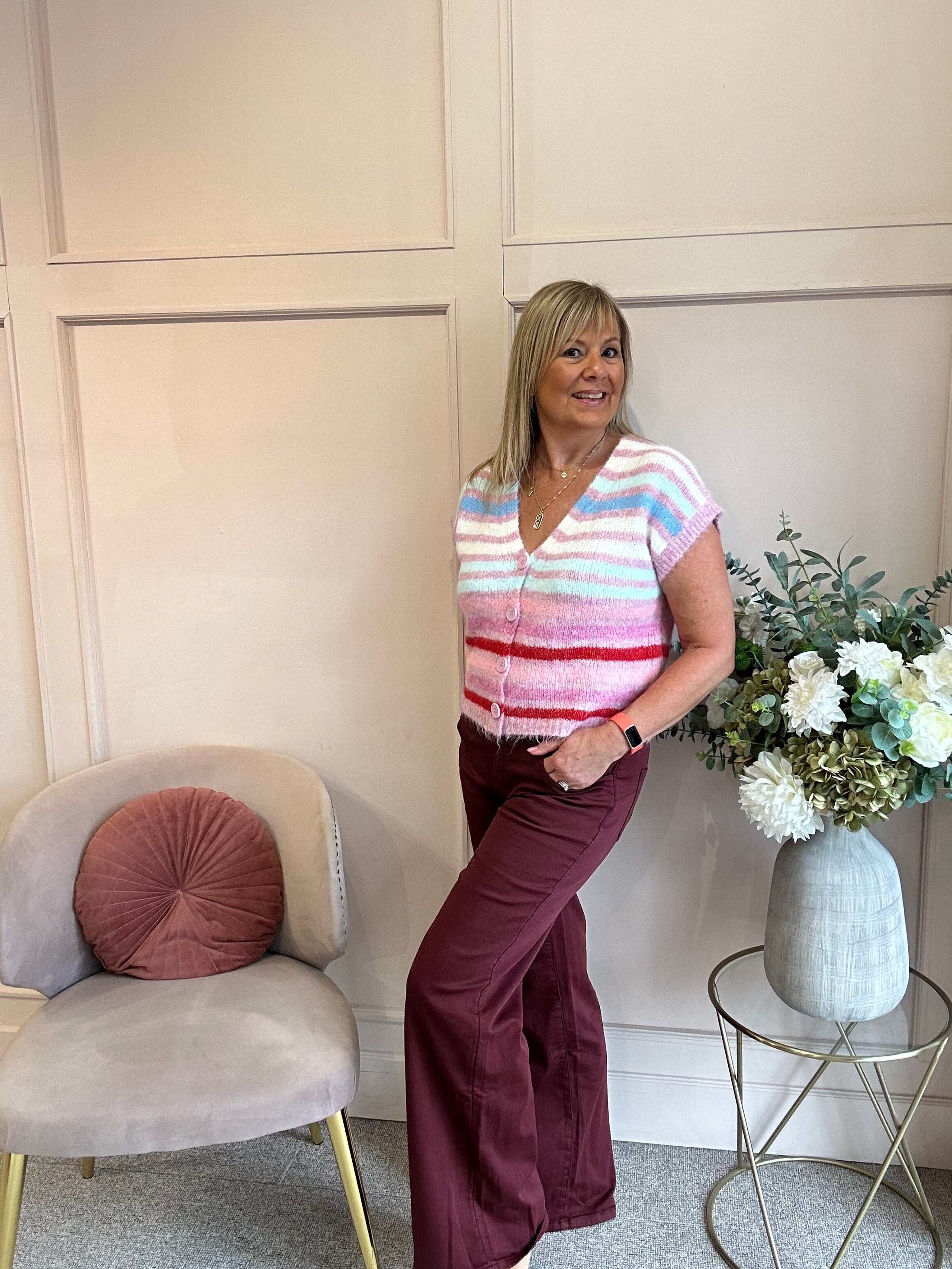 Cosy Striped Waistcoat - Pink/Cream