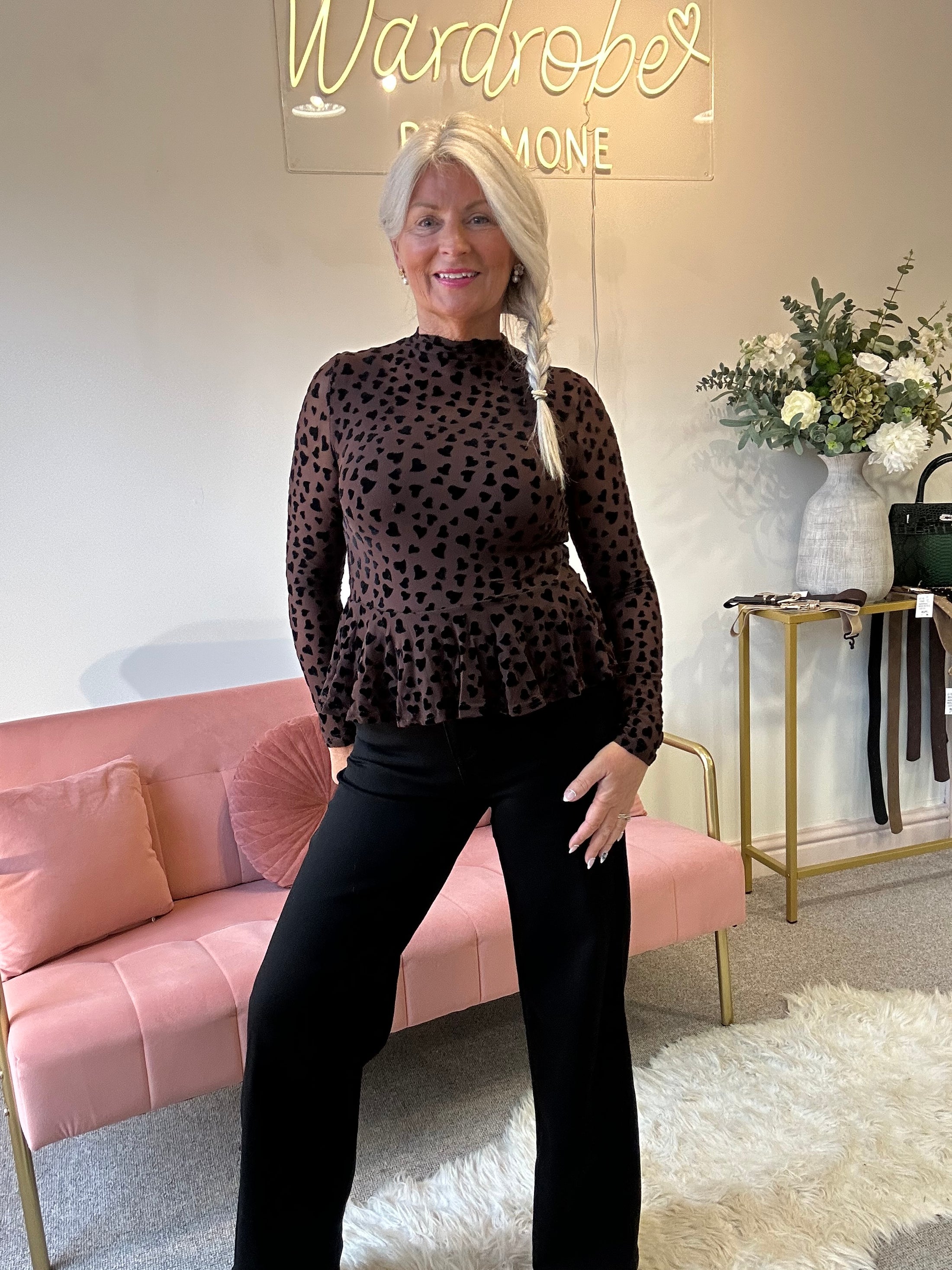 Little Heart Detail Mesh Top - Brown/Black - Wardrobe By Simone