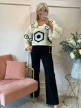 Load image into Gallery viewer, Crochet  V Neck Jumper - Cream/Black - Wardrobe By Simone
