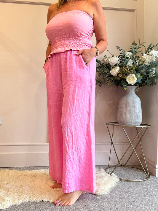 Linen Wide Pant - Candy Pink - Wardrobe By Simone