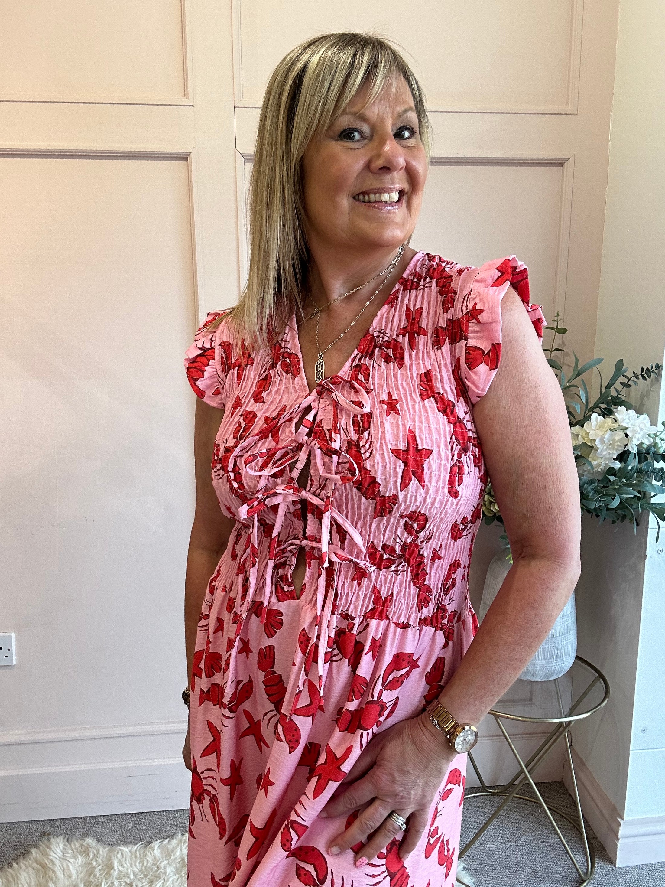 Dare to Lobster Maxi Dress - Pink/Red