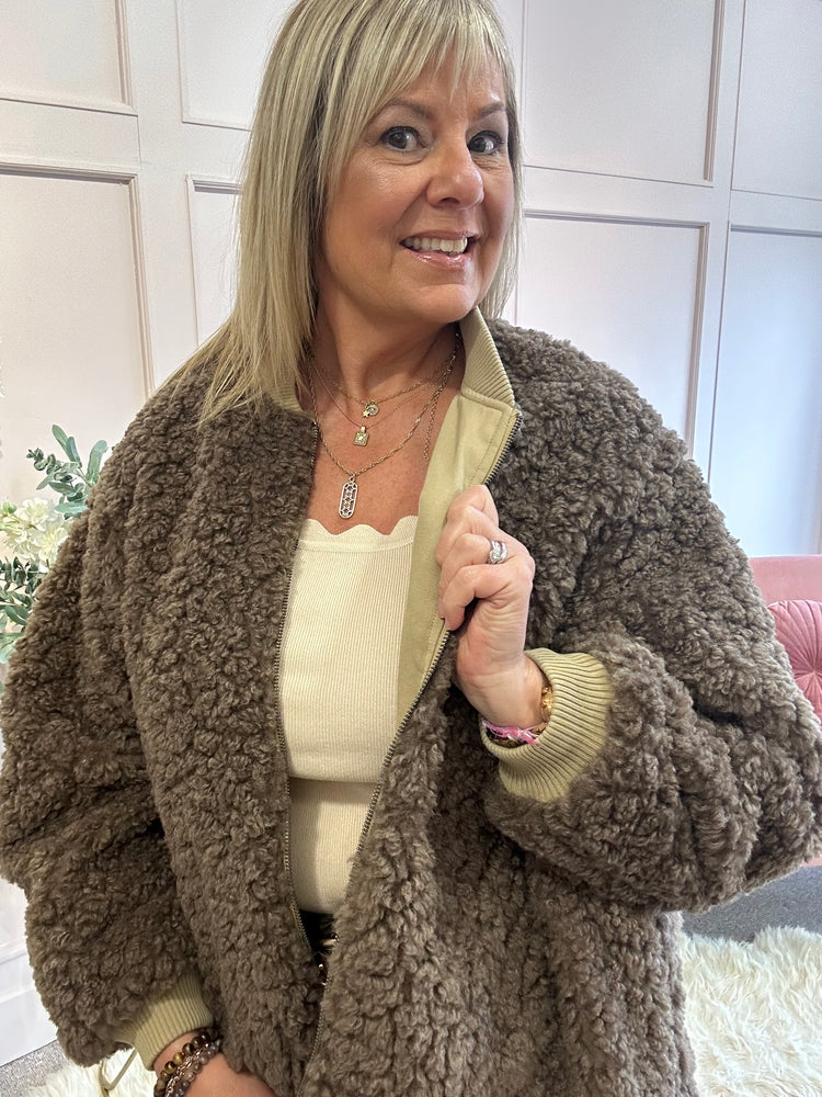 Cosy Teddy Reversible Jacket - Mocha