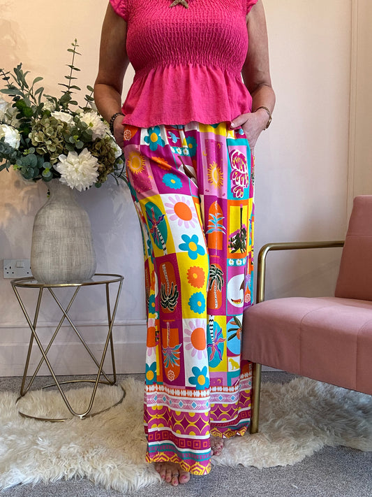 Club Tropicana Wide Leg Pant - Pink/Orange - Wardrobe By Simone