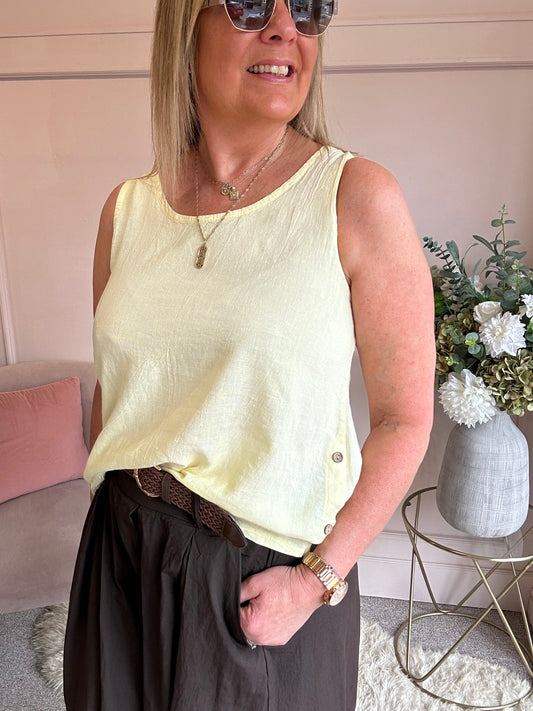 Little Side Button Top - Soft Lemon - Wardrobe By Simone