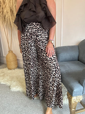 Leopard Wide Leg Pant - Browns/Black